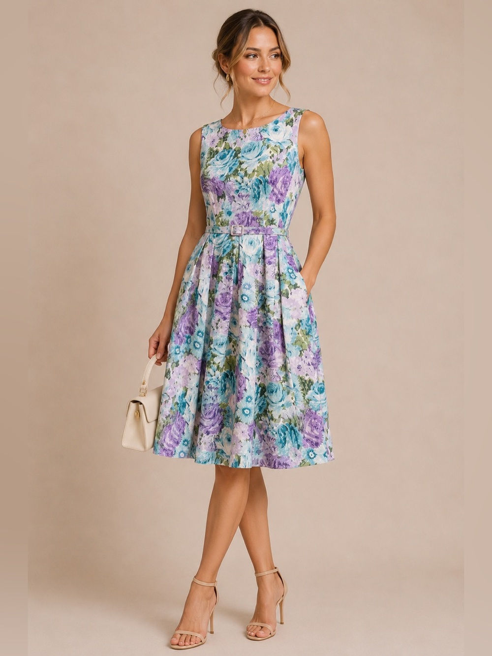 Talbots Floral Fit & Flare Belted Dress Cottagecore Garden Party 4